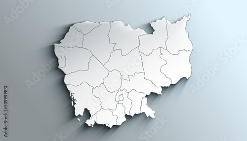Vászonkép Modern White Map of Cambodia with Provinces With Shadow