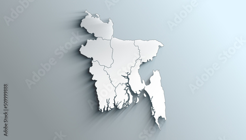 Modern White Map of Bangladesh with Divisions With Shadow photo