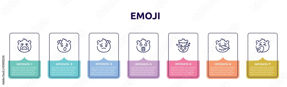 emoji concept infographic design template. included crying emoji, exhausted emoji, downcast with sweat surprised exploding head lying sneezing icons and 7 option or steps. emoji concept infographic design template. included crying emoji, exhausted emoji, downcast with sweat surprised exploding head lying sneezing icons and 7 option or steps.