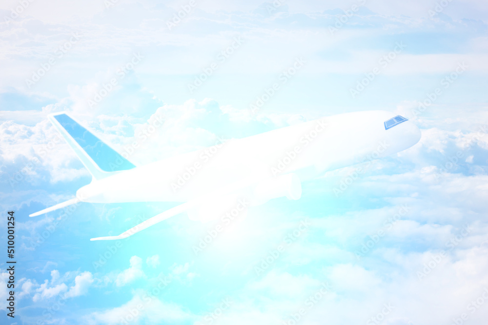 Obraz premium summer vacation, tourism and travel, airline ticket booking, airplane in the sky background blurred