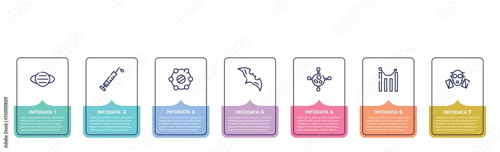concept infographic design template. included mask, vaccine, isolation, bat, virus, statistics, respirator icons and 7 option or steps. concept infographic design template. included mask, vaccine, isolation, bat, virus, statistics, respirator icons and 7 option or steps.