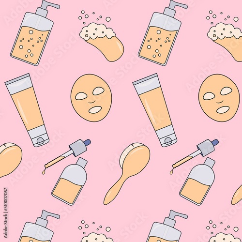 cartoon skin care background patternt  vector for flayer, blank, print on textile or paper, social media, mock up or greeting card, party invitation baby shower