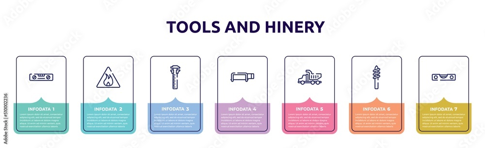 tools and hinery concept infographic design template. included balance ruler, inflamable, sliding scale, hacksaw with handle, tipper truck, drill tip, level gauge icons and 7 option or steps. tools and hinery concept infographic design template. included balance ruler, inflamable, sliding scale, hacksaw with handle, tipper truck, drill tip, level gauge icons and 7 option or steps.