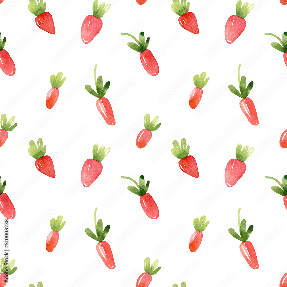 Watercolor seamless pattern with red strawberries on a white background. Summer berry pattern in kids style. Texture for printing children's textiles, fabrics, paper. Watercolor seamless pattern with red strawberries on a white background. Summer berry pattern in kids style. Texture for printing children's textiles, fabrics, paper.