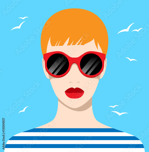 1304_Beautiful blonde woman wearing red sunglasses