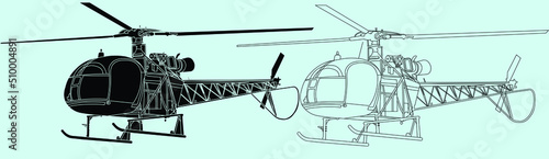 Aerospatiale AS 313B Alouette II,Adult military helicopter coloring page for book. Copter and Aircraft