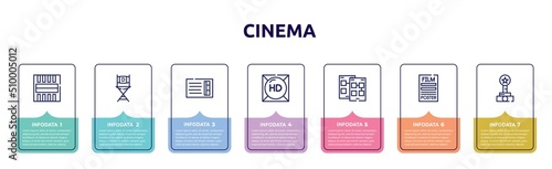 cinema concept infographic design template. included freeze frame, film director, prompt box, hd, storyboard, film poster, film award icons and 7 option or steps.