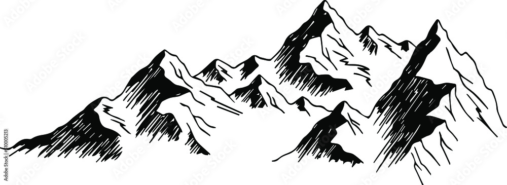 custom made wallpaper toronto digitalMountain landscape line art. Minimal outline vector background with mountain ranges