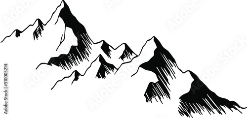 Mountain landscape line art. Minimal outline vector background with mountain ranges