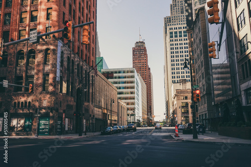 Fotobehang Street view from the downtown of Detroit MI, USA