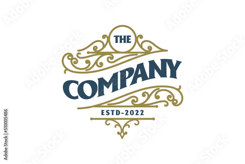 Vintage Luxury Border Ornament Typography Logo Design Vector