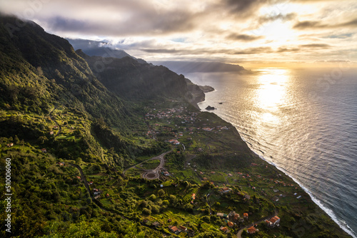 View from Miradouro cabanas on the north coast of Madeira towards port Moniz