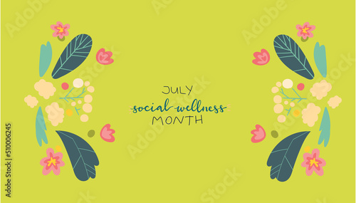 July Social Wellness Month hand lettering concept illustration design