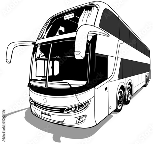 Fototapeta Drawing of a Luxury Long-distance Bus from the Front View - Black Illustration I