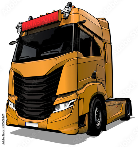 Orange European Truck from the Front View - Colored Illustration Isolated on White Background, Vector photo