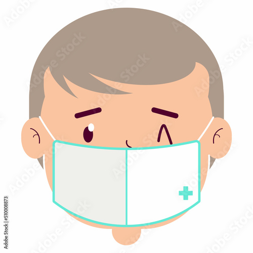 boy wear medical mask cartoon cute