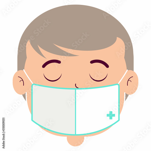 boy wear medical mask cartoon cute