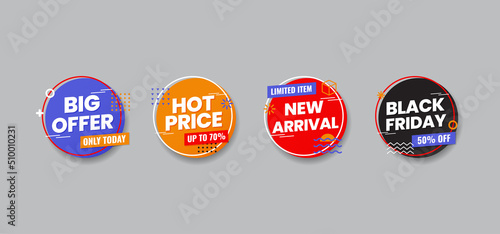 Set of sale marketing label, circle promotion badges, vector illustration