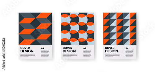 Set of A4 Swiss style posters, abstract cover with Bauhaus geometric patterns, vector illustration