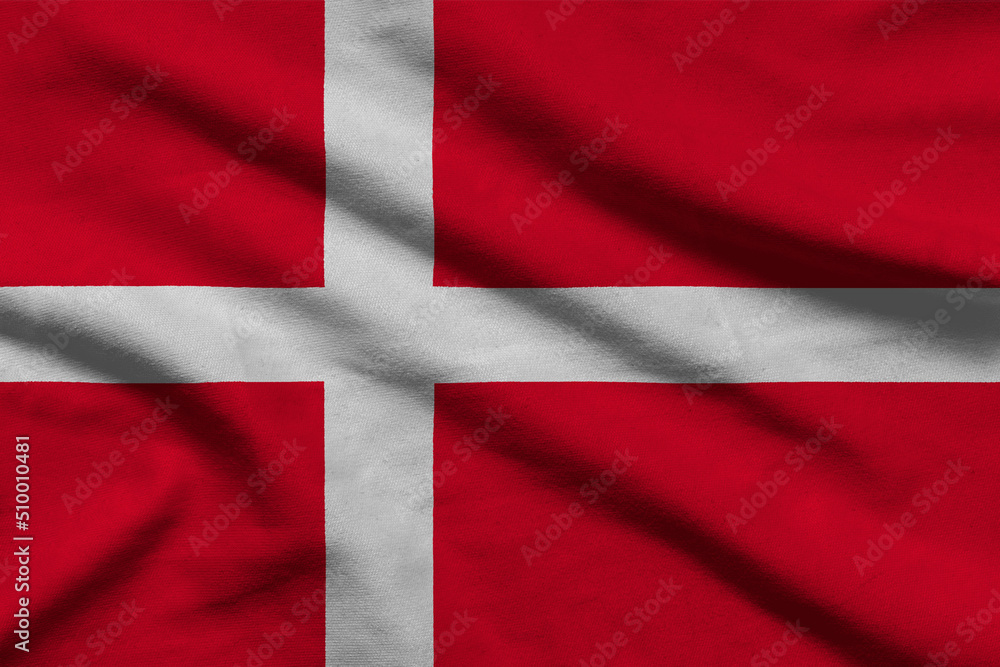 Flag of Denmark in wavy fabric. Flag of Denmark in wavy fabric.