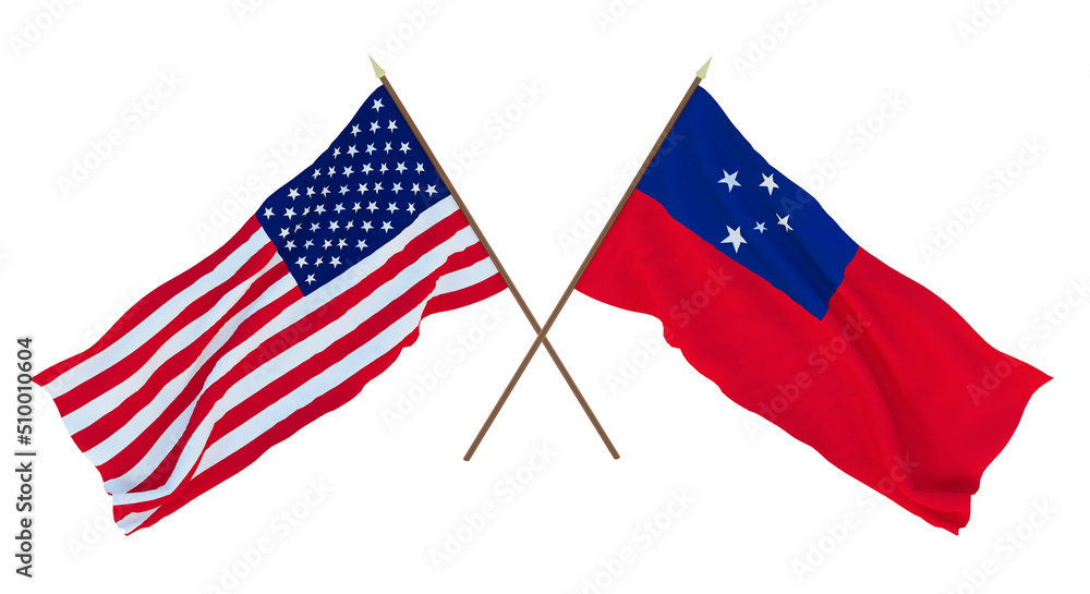 Background for designers, illustrators. National Independence Day. Flags of United States of America, USA and Samoa