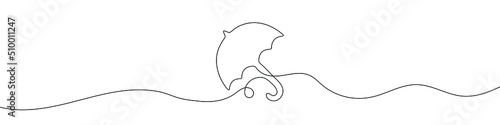 Continuous line drawing of umbrella. Umbrella linear icon. One line drawing background. Vector illustration. Umbrella continuous line icon