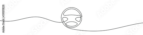 Continuous line drawing of car wheel icon. One line icon of wheel. One line drawing background. Vector illustration. Car steering wheel symbols