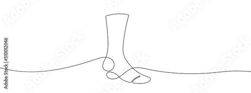 Continuous line drawing of socks. Socks one line icon. One line drawing background. Vector illustration. Socks black icon
