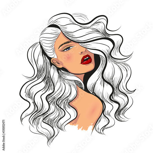 fashion sketch of woman with wavy hair