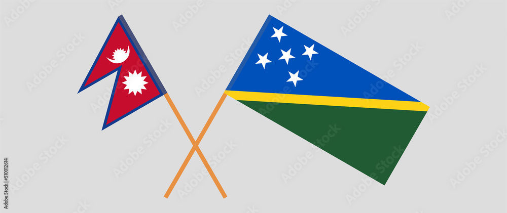 Crossed flags of Nepal and Solomon Islands. Official colors. Correct proportion Crossed flags of Nepal and Solomon Islands. Official colors. Correct proportion
