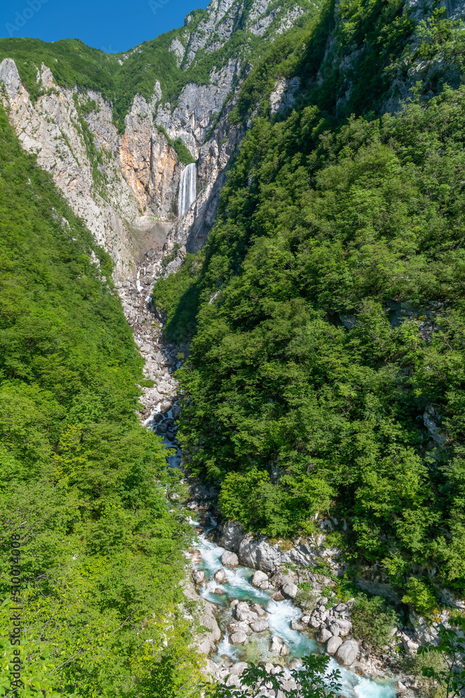 Waterfall Boka in Triglav National Park, Slovenia, Bovec, Europe.