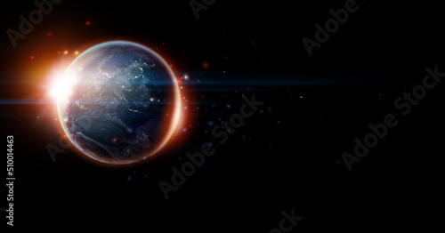 Fototapeta Naklejka Na Ścianę i Meble -  An image of an Earth view from space. The World Globe from Space in a star field showing the terrain, Elements of this image furnished by NASA