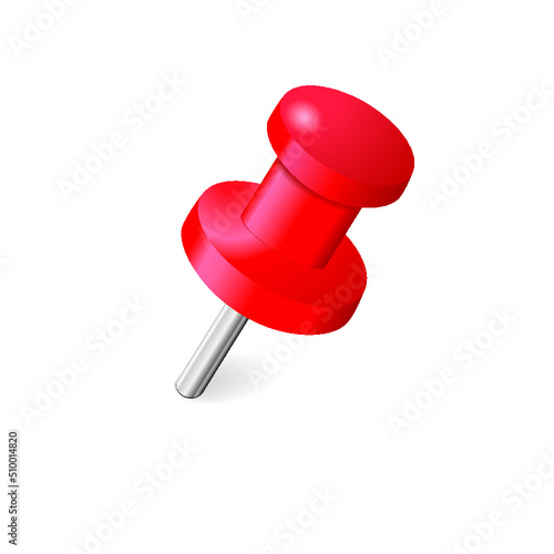 Red push pin isolated on a white background
