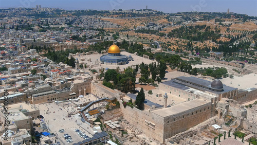 Jerusalem old city and Holly places Drone view, Israel photo