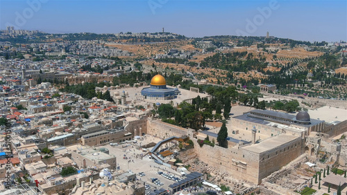 Jerusalem old city and Holly places Drone view, Israel photo