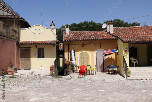 Rural Village Colorful Street View with Houses in Central Italy