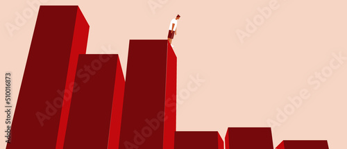 Stock Market and Exchange persona, flat vector stock illustration with graph or economic diagram of fall or crisis, template with space for text