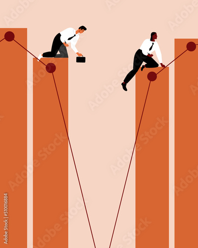 Businessmen on Stock Market and Exchange, flat vector stock illustration with graph or economic chart, financial market collapse