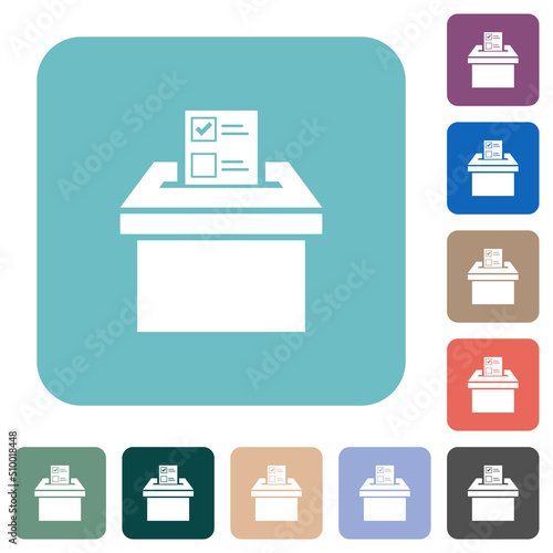 Voting paper and ballot box solid rounded square flat icons