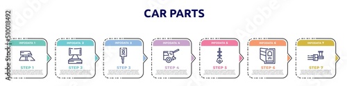 car parts concept infographic design template. included car roof, car headrest, ignition, taiate, dipstick, reversing light, distributor icons and 7 option or steps.