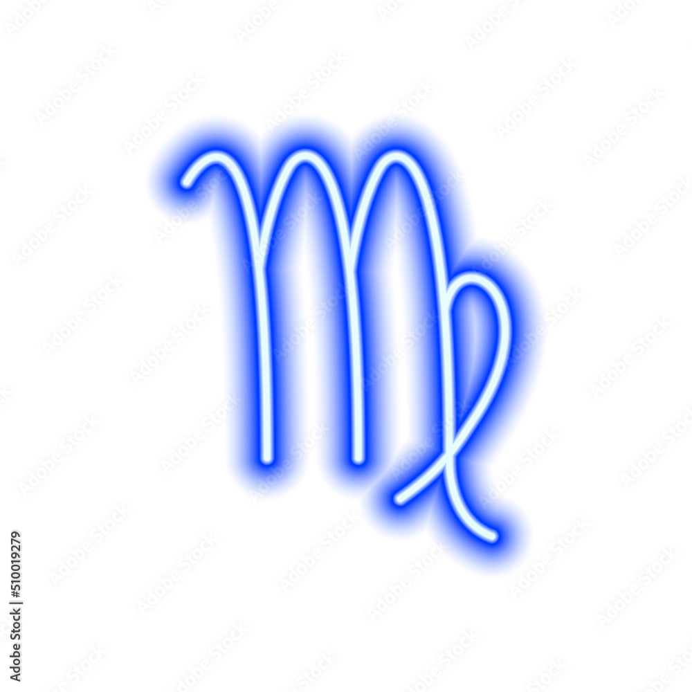 Blue neon zodiac sign Virgo on white. Predictions, astrology, horoscope. Blue neon zodiac sign Virgo on white. Predictions, astrology, horoscope.