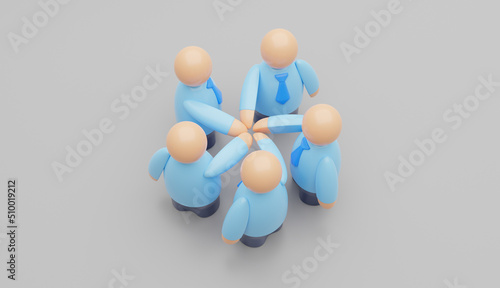 Businesspeople holding hands together. Teamwork. 3d render