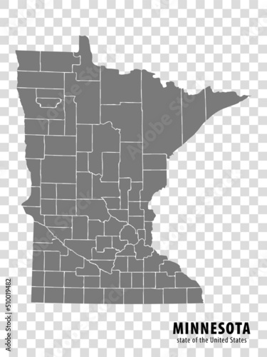 State Minnesota map on transparent background. Blank map of Minnesota with regions in gray for your web site design, logo, app, UI. USA. EPS10.