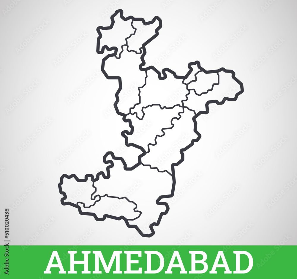 Simple outline map of Ahmedabad. Vector graphic illustration.