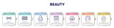 beauty concept infographic design template. included elegante, paints, hand bag, hair cream, lily, head towel, hairy icons and 7 option or steps.