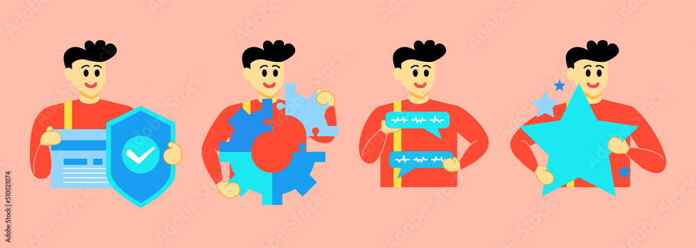 Set Business Concept illustrations. Collection of scenes with man taking part in business activities. Vector illustration