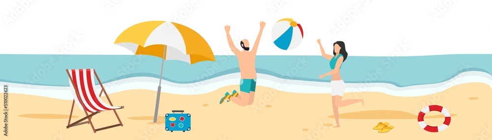 Travel. Summer vacation at sea. Family travel. Vacation with friends. Vector illustration.