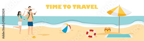 Travel. Summer vacation at sea. Family travel. Vacation with friends. Vector illustration.