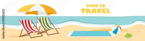 Travel. Summer vacation at sea. Family travel. Vacation with friends. Vector illustration.