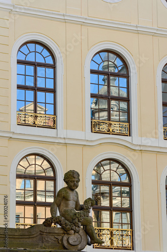 Reflections in windows of palace Taschenbergpalais (Hotel Kempinski), Dresden, Germany. photo